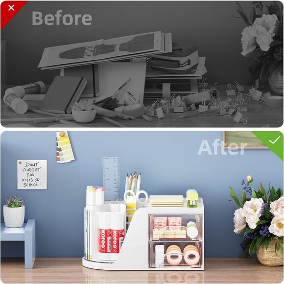 Desk Organizer with 2 Drawer, 360°Rotating Pen Holder, Desk Organizers and Acces - Picture 7 of 7